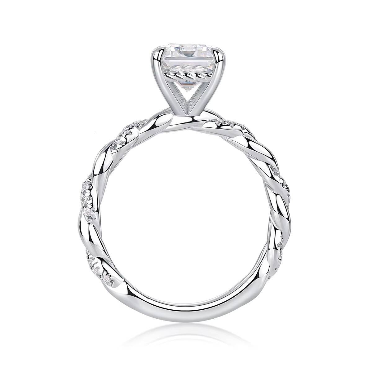 GRA Certified Fine Women Jewelry S925 Sterling Silver 3CT Emerald Cut Moissanite Wedding Ring