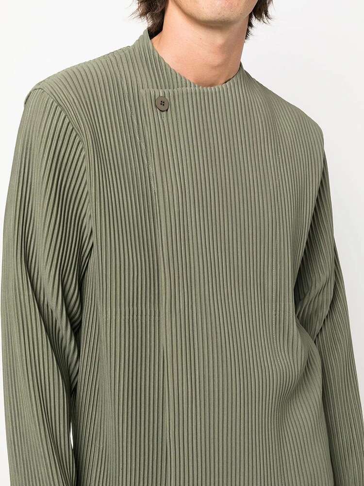 Miyake Pleated Man Elegant Winter Heavy Jackets Men Side Single Button Bombers Solid Jacket Causal Crew Neck Design Male Clothes