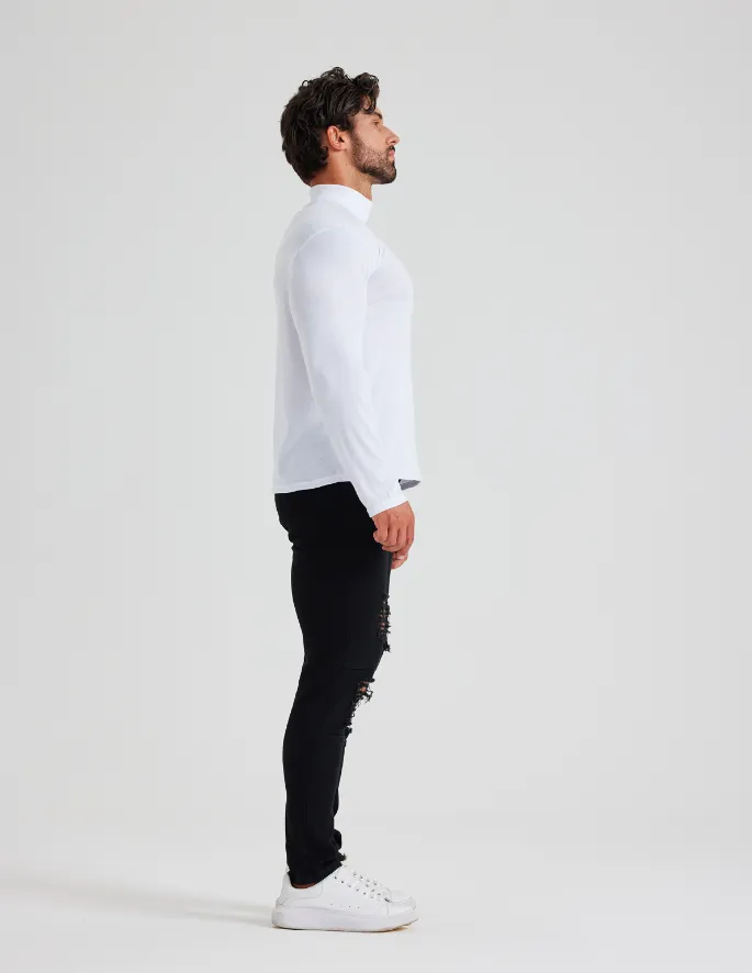 CNLONGBIDA Men's T-Shirts Cotton Spandex Material LARGE Elastic Turtleneck Pullover Sweaters, Slim Fit Long Sleeve Knitted for Autumn & Winter