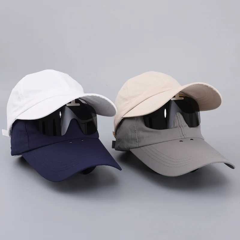 Unisex Solid Color Quick Dry Baseball Cap with Integrated Glasses Extended Brim for Outdoor UV Sun Protection L251121