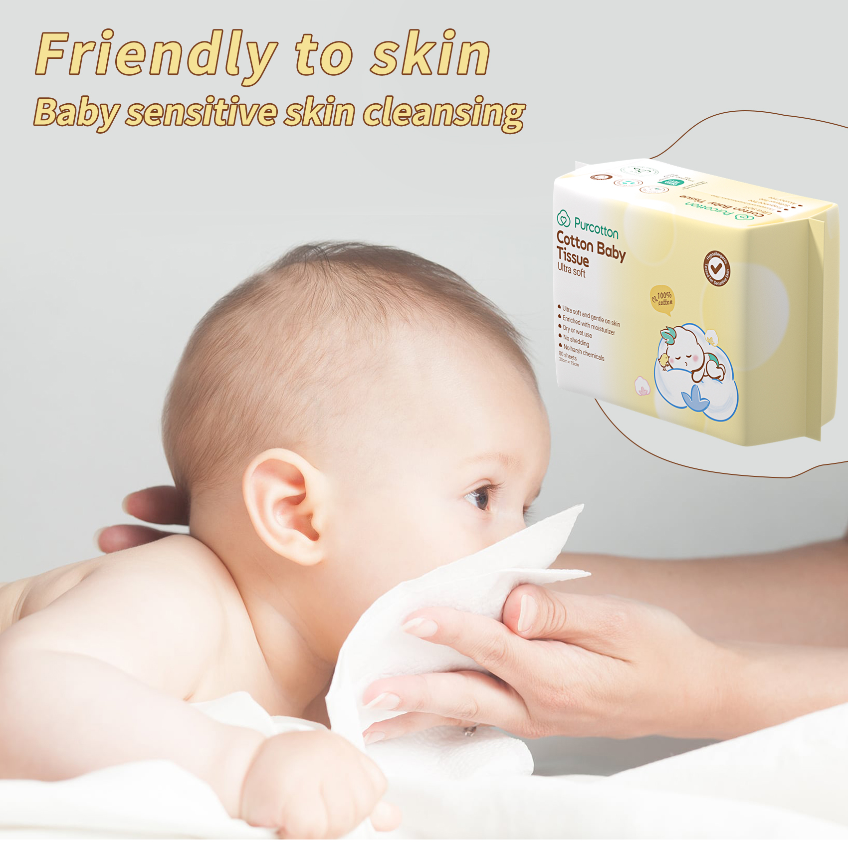 1 Pack,80 PurCotton 100% USA Cotton Facial Tissues, Ultra-Soft Baby Tissue Dry Wipes | Ultra Soft Face Towels | Wet And Dry Use