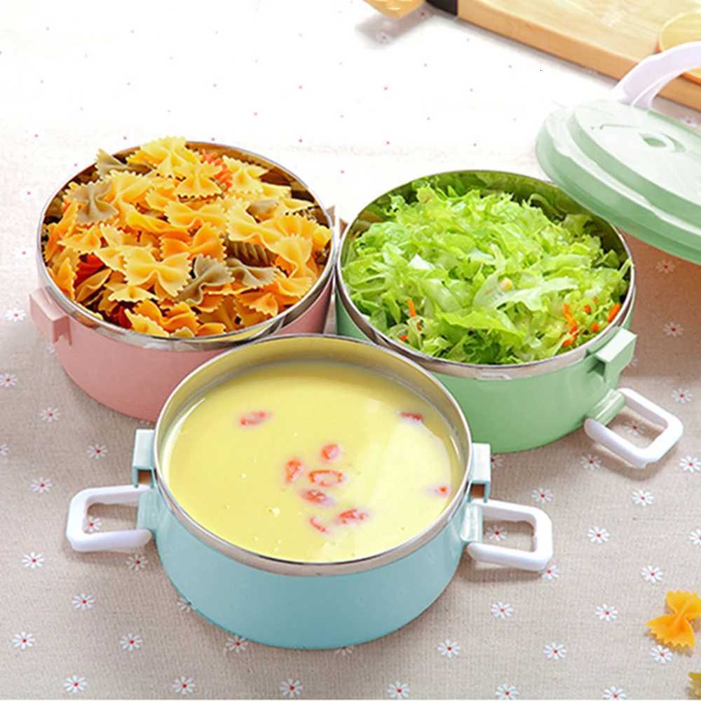 4 Separate Stackable Insulated Lunch Box Round Shape Thermos Food Containers Stainless Steel Inner Food Thermal Box Keep HotM251121