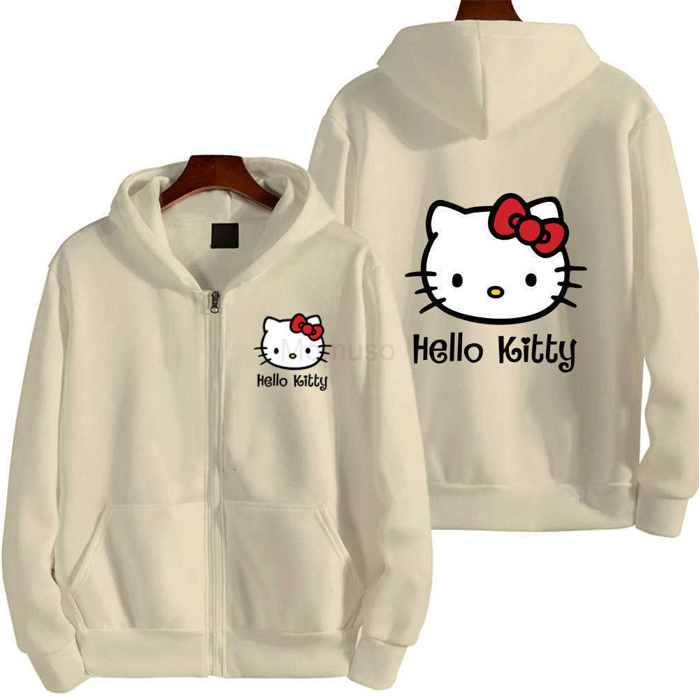 Sanrio Womens Zipper Hoodie Autumn Winter New Cute Kawaii Kitty Pattern Sweatshirt H251121