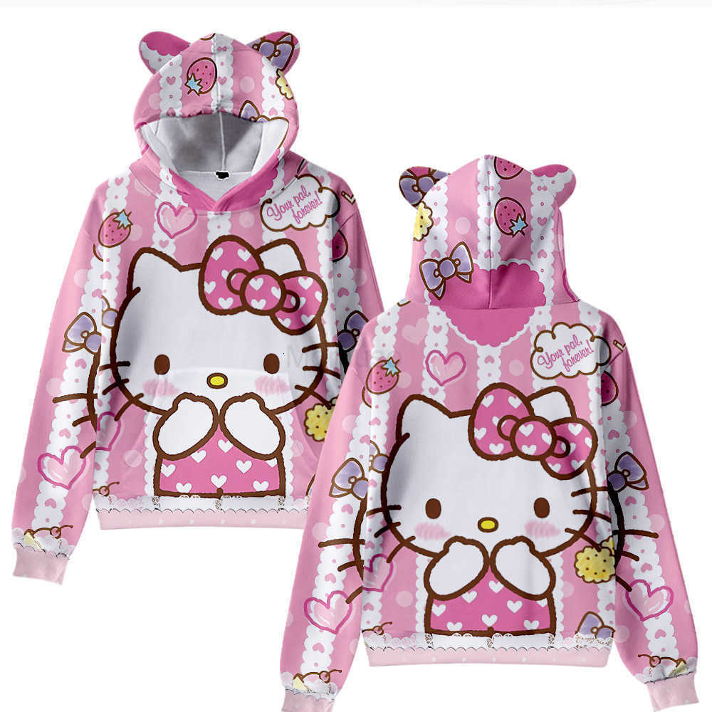 Sanrio 3D New Hello Kitty Cartoon Cute Kitty Cat Hoodie with Cat Ears for Adults and Children H251121