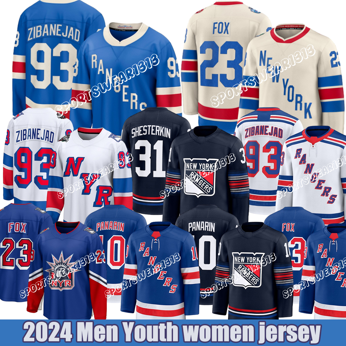 10 Panarin NY Ranger Hockey Jersey 23 Fox A 20 Kreider A Chris Kreider 16 Trocheck Hockey Jerseys