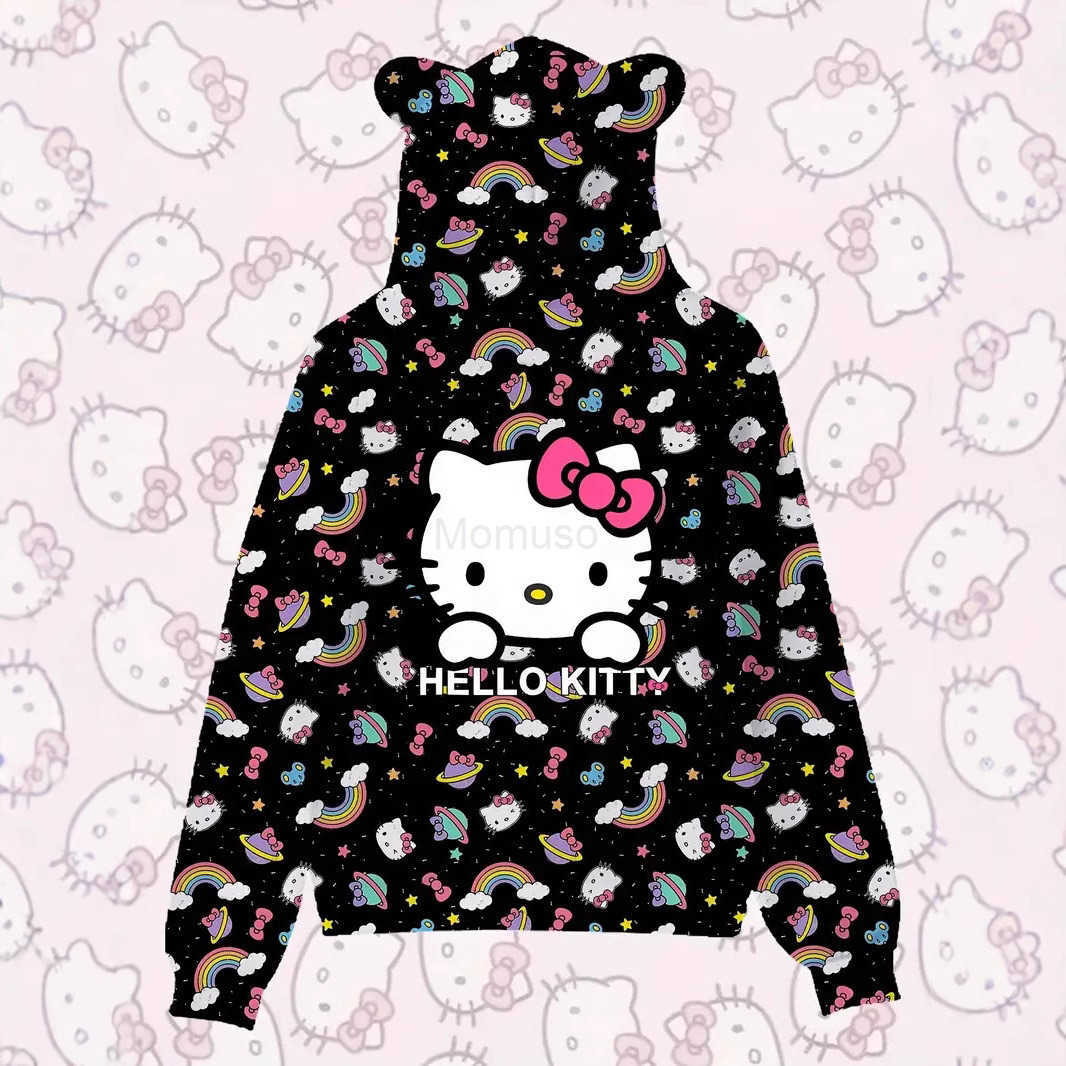 Sanrio 3D New Cat Ear Hooded Sweatshirt Hello Kitty Cinnamoroll Kuromi H2511211