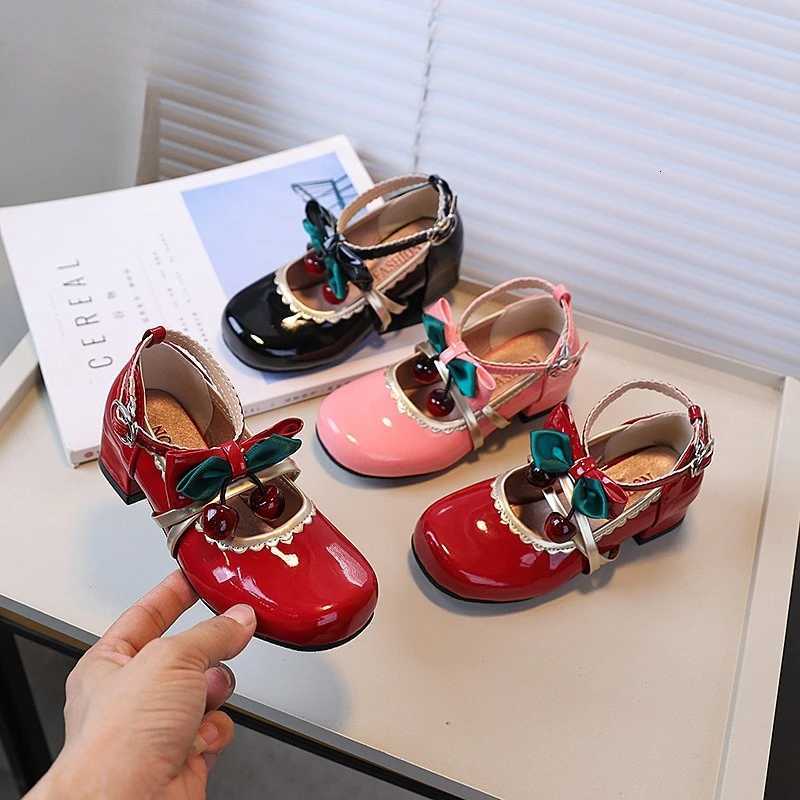Spring Autumn Girl Leather Shoes Mary Jane Chic Bowknot Children Fashion High Heel Shoes Wedding Party Kids Princess Dress ShoesW251121
