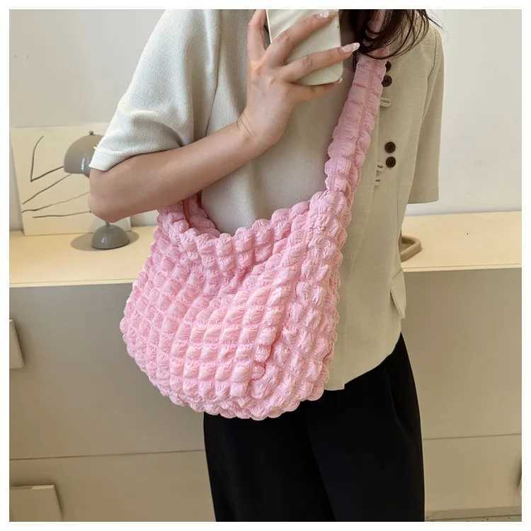 Wrinkled design embroidered plaid shoder bag underarm bag simple large capacity quilted tote bag for wen Y251121