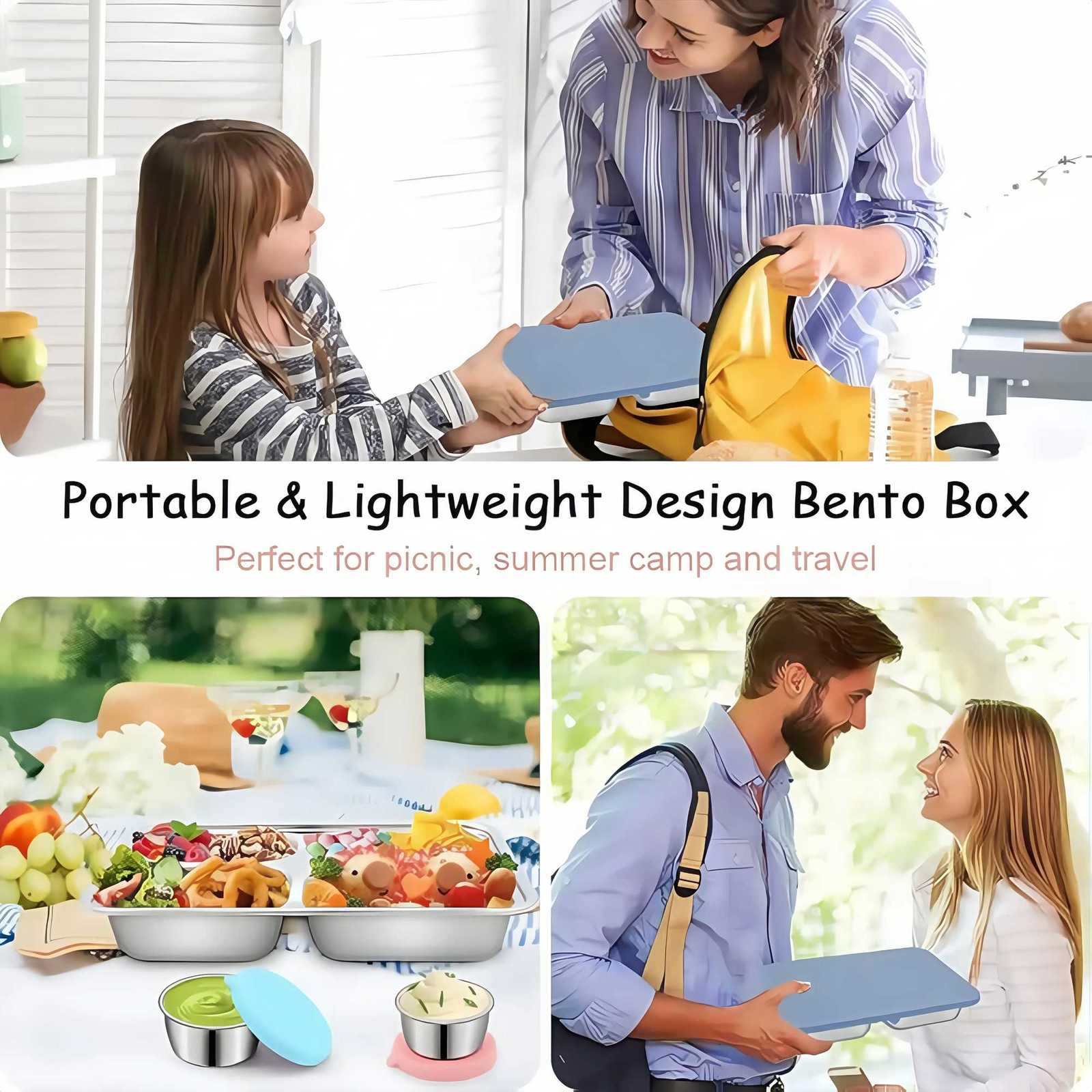 Stainless Steel Kids Lunch Box with 4 Compartments Silicone Lid 65cm for Small Container Ideal for School Meals SnacksM251121