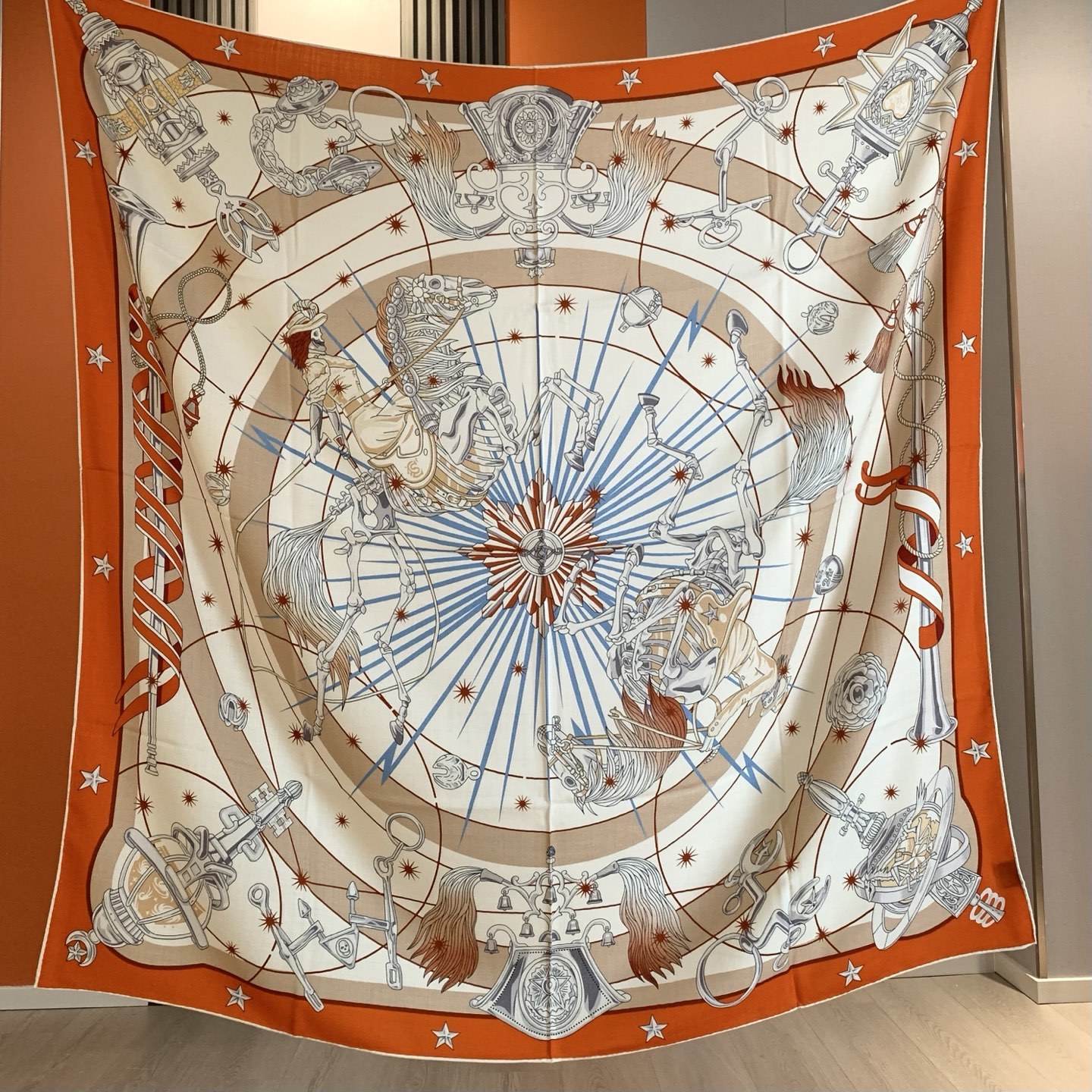 140*140cm designer cashmere silk scarf H Large shawl Luxury double sided same color hand-rolled cashmere silk blended shawl pattern orange scarf gift