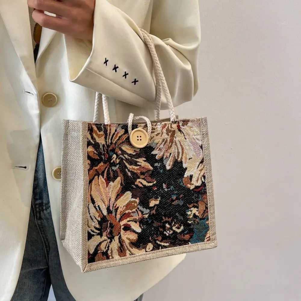 Printed Ethnic Style Canvas Bag Portable Large Capacity Linen Handbag Storage Bag Tote Bag Printing Cloth Lunch Bag ShoppingT251121