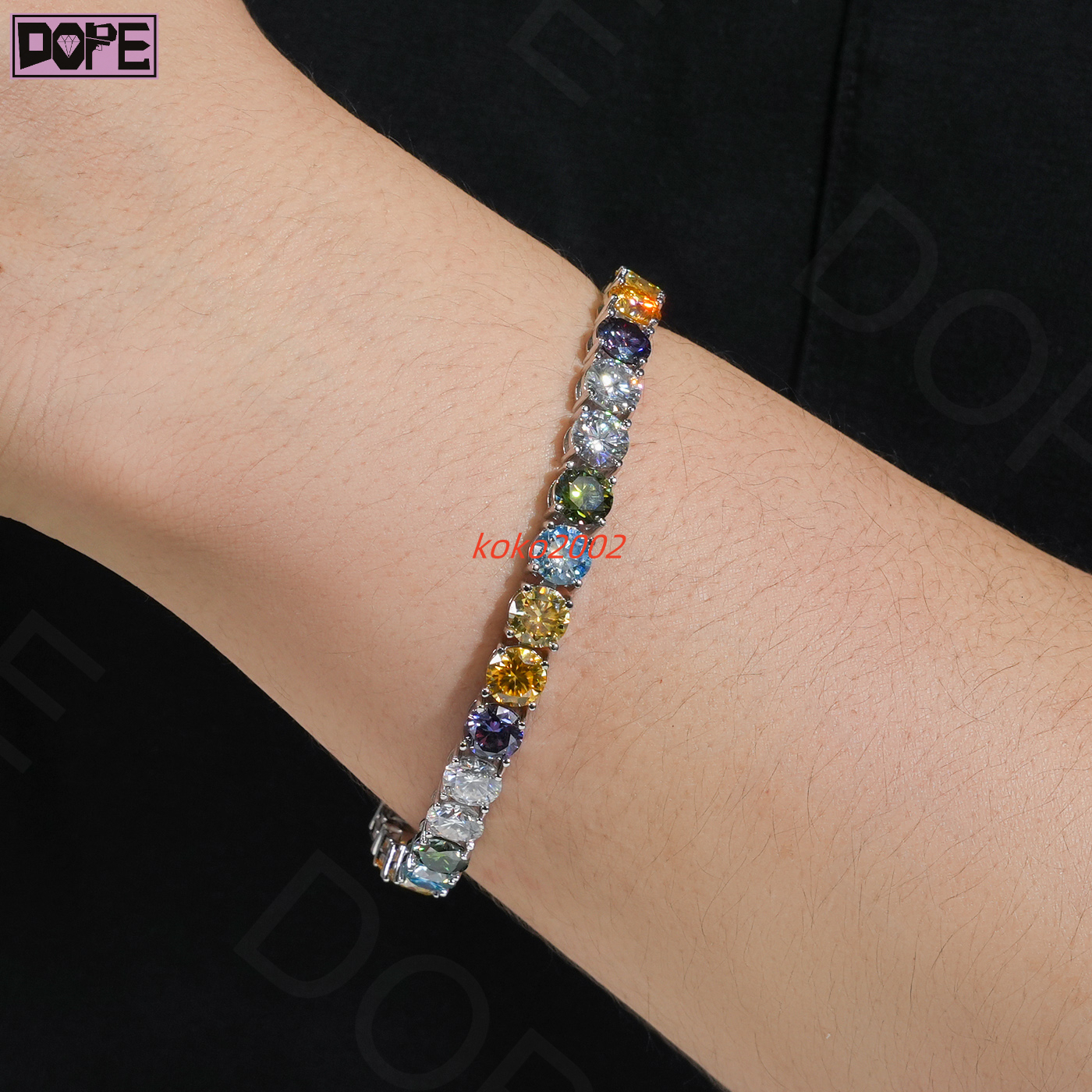 6mm Moissanite Bracelet Iced Out Men Female Hip Hop 925 Silver VVS Rainbow Colored Moissanite Tennis Bracelet