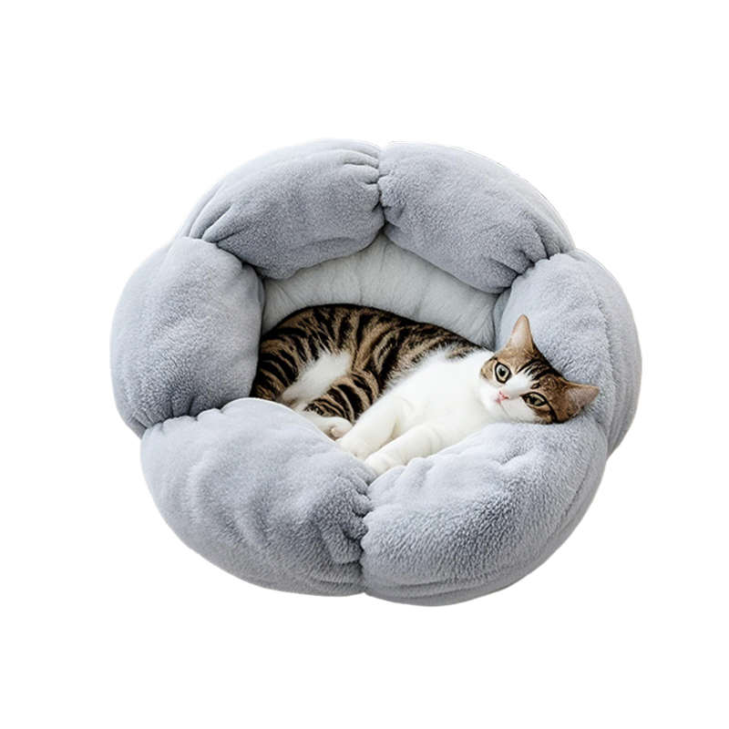 Soft Cozy Petal-Shaped Plush Cat Bed for Comfortable Naps