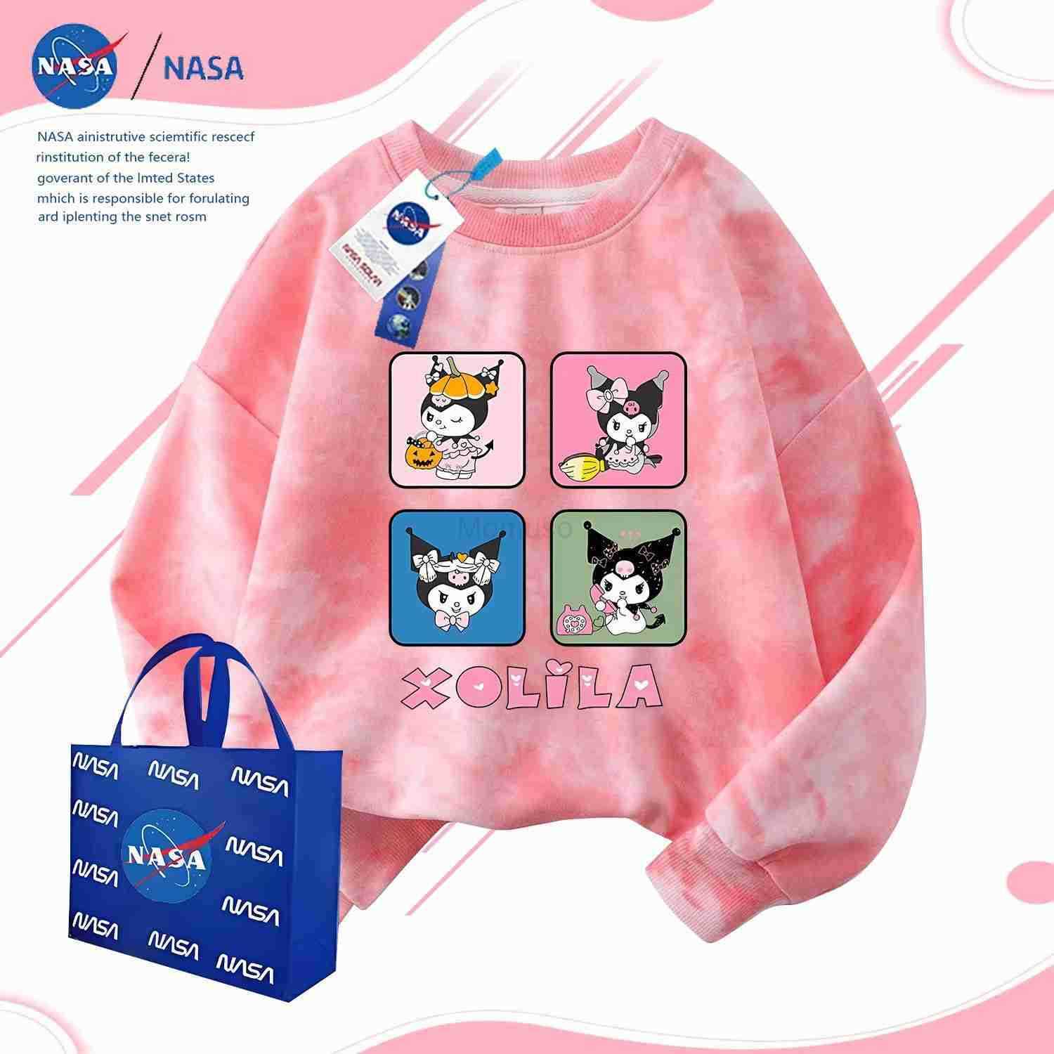Sanrio NASA Cute Big Kids Long Sleeve Fashion Trend Tie-Dye Sweatshirt Childrens Versatile Fleece Top H251121
