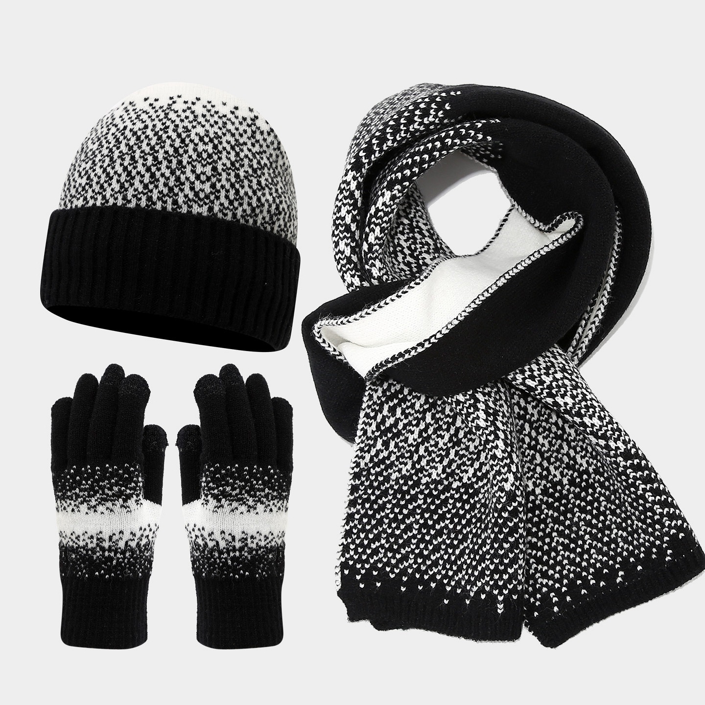 Color-Block Knitted designer Hat Scarf Touchscreen Gloves Three-Piece Set Autumn Winter Women's Cold-Proof Hat Warm Set free shipping