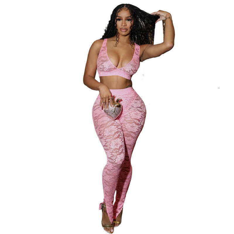 hoodie Women's Wear Summer New Women's Sexy Spicy Girl Wrapped Chest Splicing Lace Strap Slimming Open Umbilical Pants Set jacket
