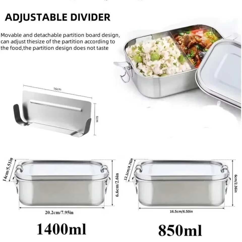 304 Stainless Steel Lunch Box for Picnic Camping Work School Leak-proof Bento Box Fitness Meal Prep Food Container BPA-freeM251121