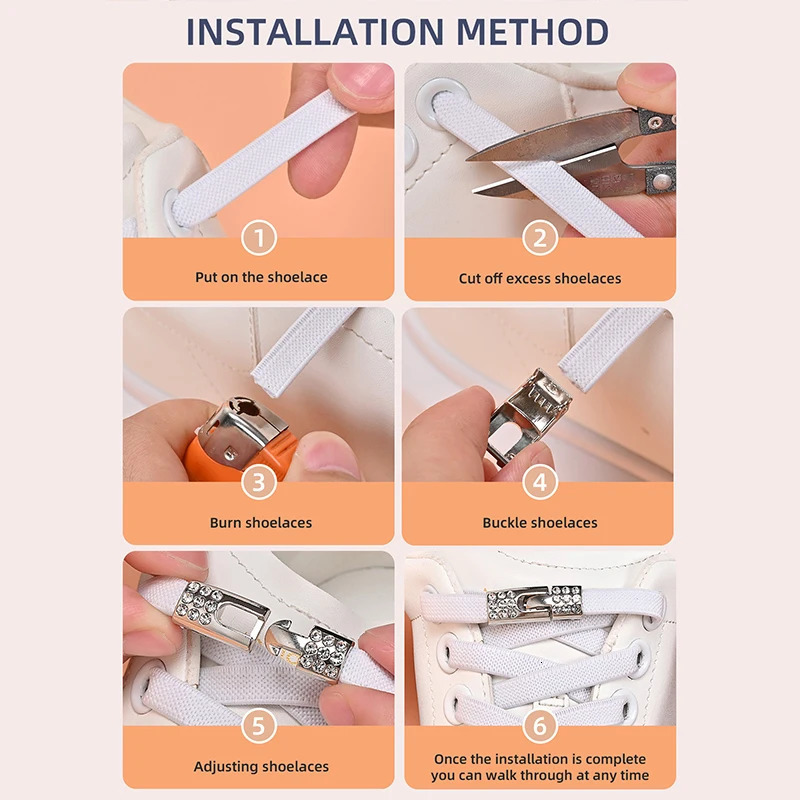 No Tie Shoe Laces Diamond Buckle Elastic Shoelaces Sneaker Kids Adult Shoelace Suitable For Sports Casual Shoes Boots 251121