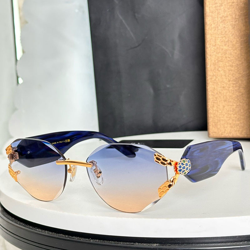 Designer Serpenti Sunglasses 9033 Retro narrow frame Fashion oval sunglasses Wide legs Ladies Y2K frameless glasses Light colored gradient lens protection uv400