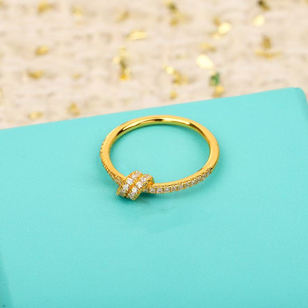 designer ring fashion trend letter gift knot shape with dia simple personality versatile romantic high-end light