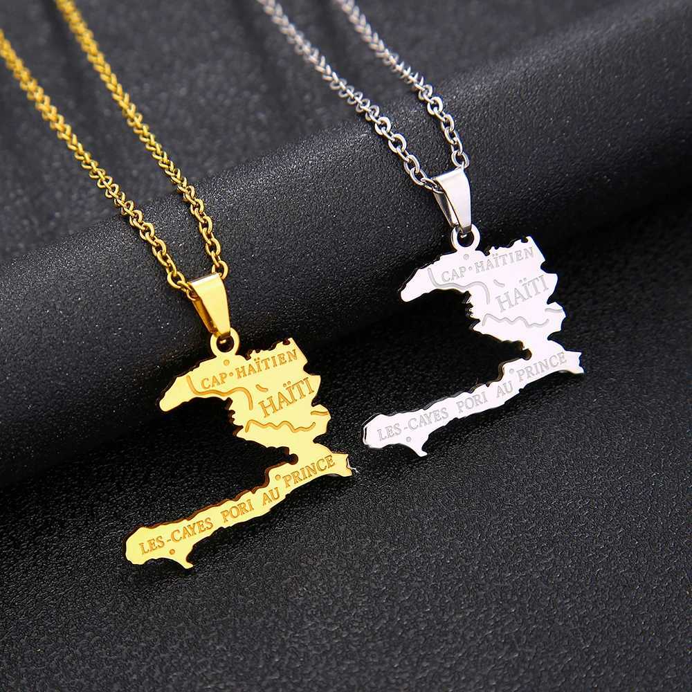 Haiti Map City Pendant Necklace Stainless Steel Men Women Gold/Steel Color Ayiti Country Map Jewelry Ethnic GiftXJ251121