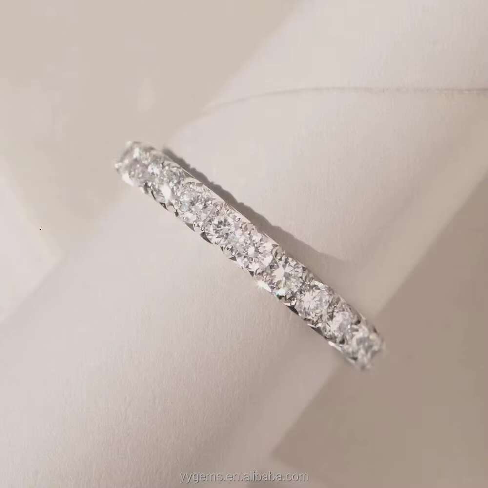 Solid White Gold Round Diamonds Moissanite Half Eternity Wedding Band Fine Jewelry Rings for Women Decoration