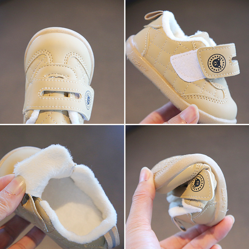 New designer shoes, anti slip walking shoes, short wool anti kick children's hook and loop fashionable cotton shoes