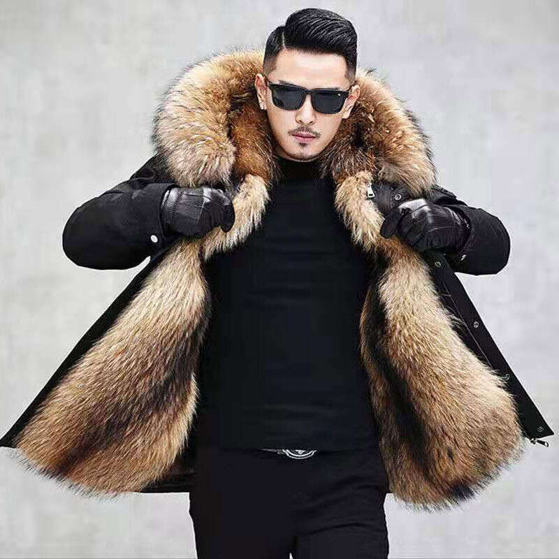 with Winter Parka Lining Men's New Full Integrated Imitation Mink MidLength Fur Coat