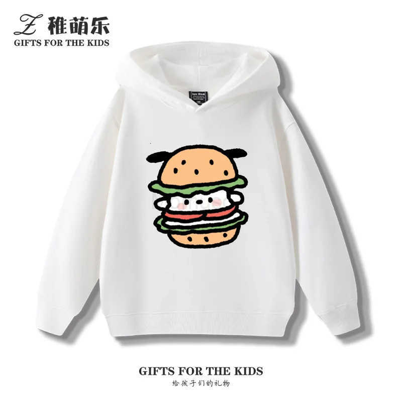 Sanrio Creative Burger Pochacco Printed Childrens Casual Pullover Boys Girls Fall and Winter Fashion Warm Fleece Hoodie H251121