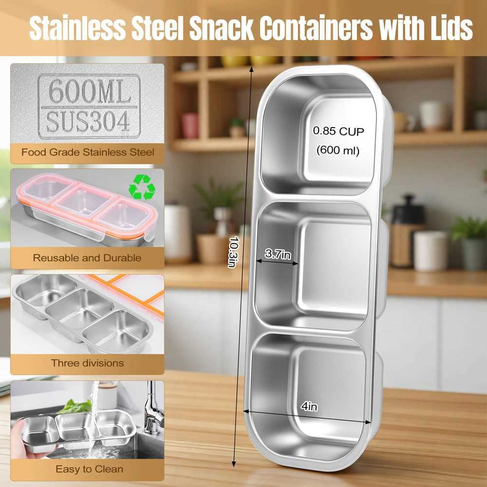 Silicone Reusable Snack Containers with Lids Double Compartment Snackle Box Containers Salad Dressing Sauce Seasoning ContainerM251121