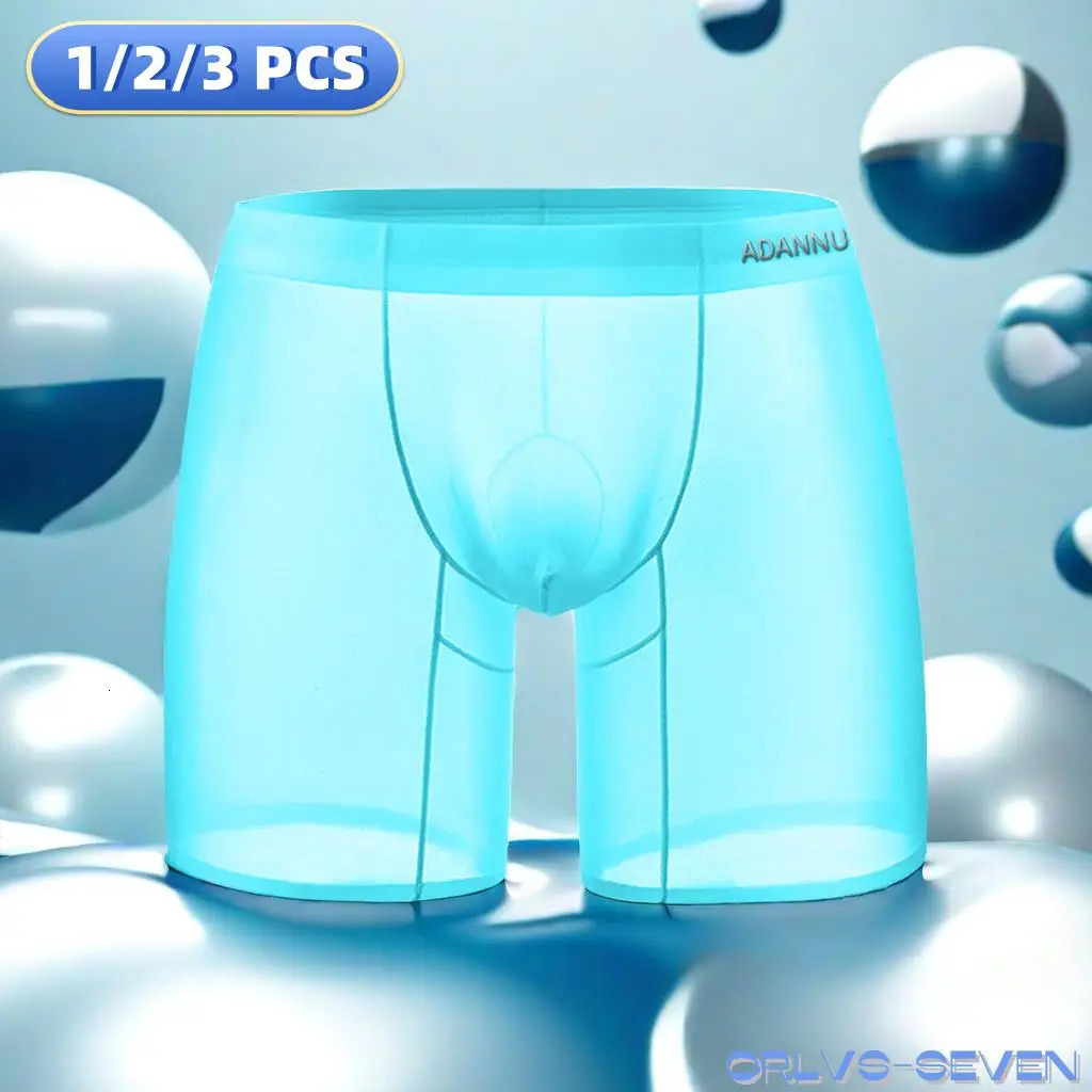 123 mens ice silk box with transparent 001 ultrathin fabric visible through seamless underwear antibacterial boxing shorts 250417