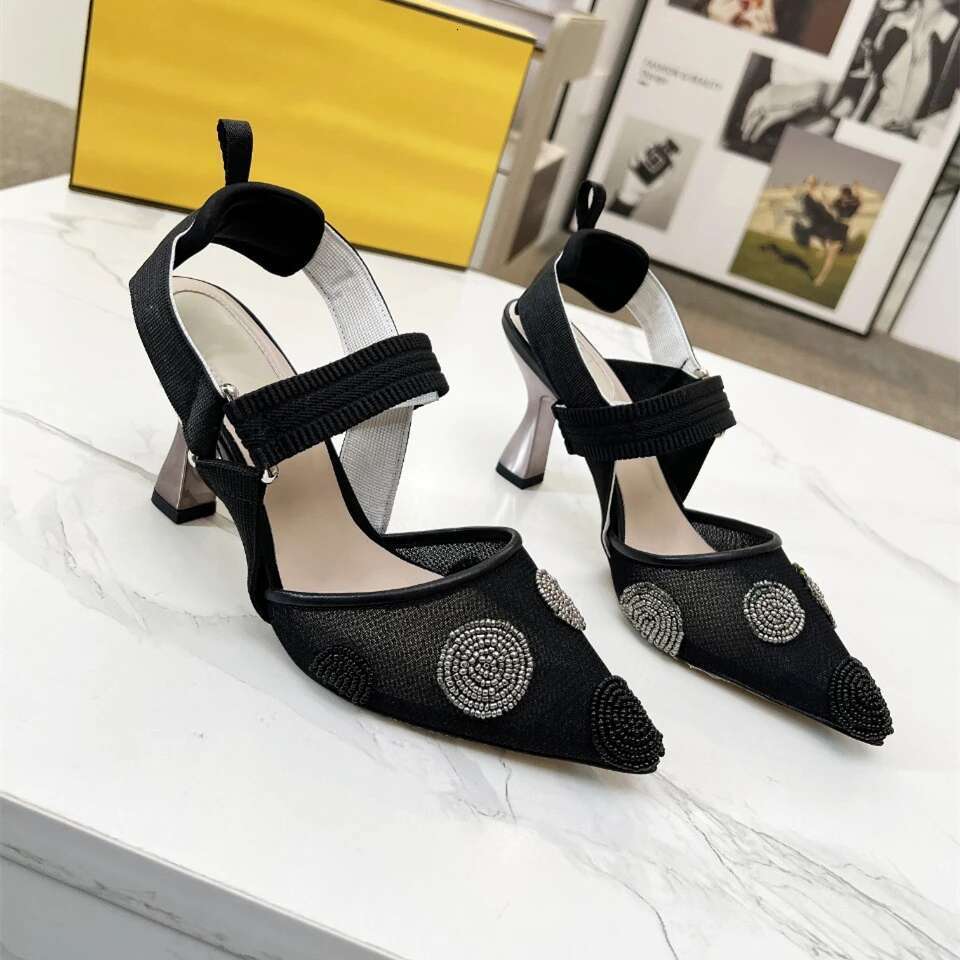 Women Size35-42 Genuine Leather Pumps Super High Heels Mesh String Beads Sandals Pointed Toes Shoes atillas De Mujer