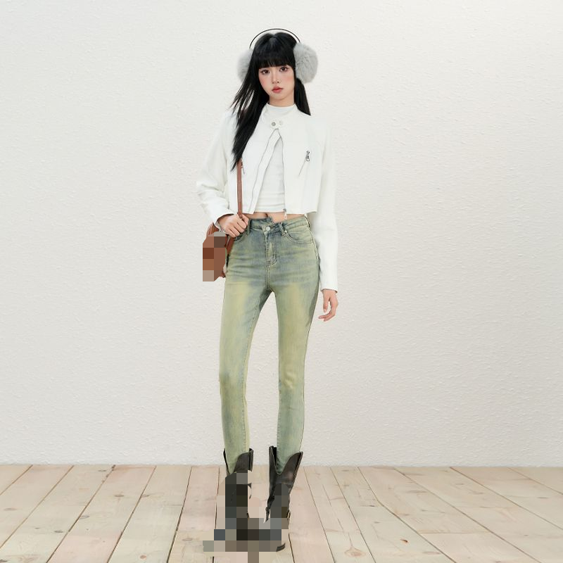 Nostalgic blue jeans for autumn and winter are versatile, slimming, elastic and height-enhancing skinny pencil pants---3320