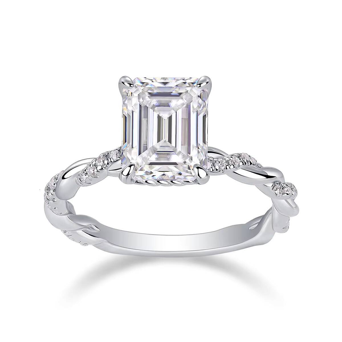 GRA Certified Fine Women Jewelry S925 Sterling Silver 3CT Emerald Cut Moissanite Wedding Ring