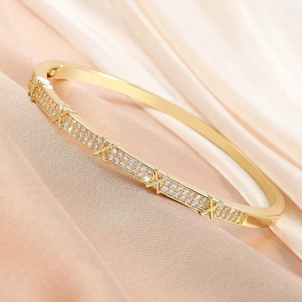 ZAKOL Luxury Shiny Zircon X Shaped Cross Bracelet Bangle for Women Men Exquisite Birthday Jewelry GiftW251121