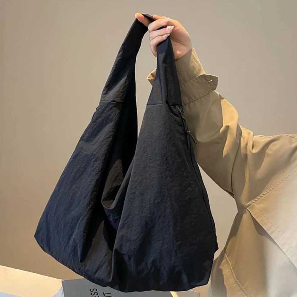 Casual Nylon Shoulder Bag Double Zipper Design Japanese Style Large Capacity Tote Bag Multi-Pocket Solid Color Storage PouchT251121
