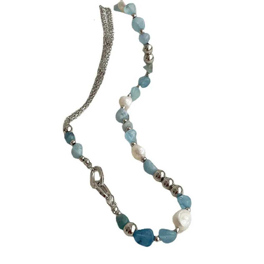 kshmir Natural stone blue crystal necklace baroque natural freshwater pearl niche design feeling fresh clavicle chain womenXJ251121