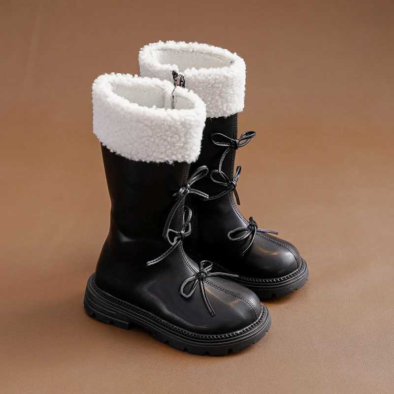 Girls Padded Fashion Long Boots 3-18 Years Old Beige Thickened Warm Childrens Leather Boots Black Fur Kids High Boots ShoesW251121