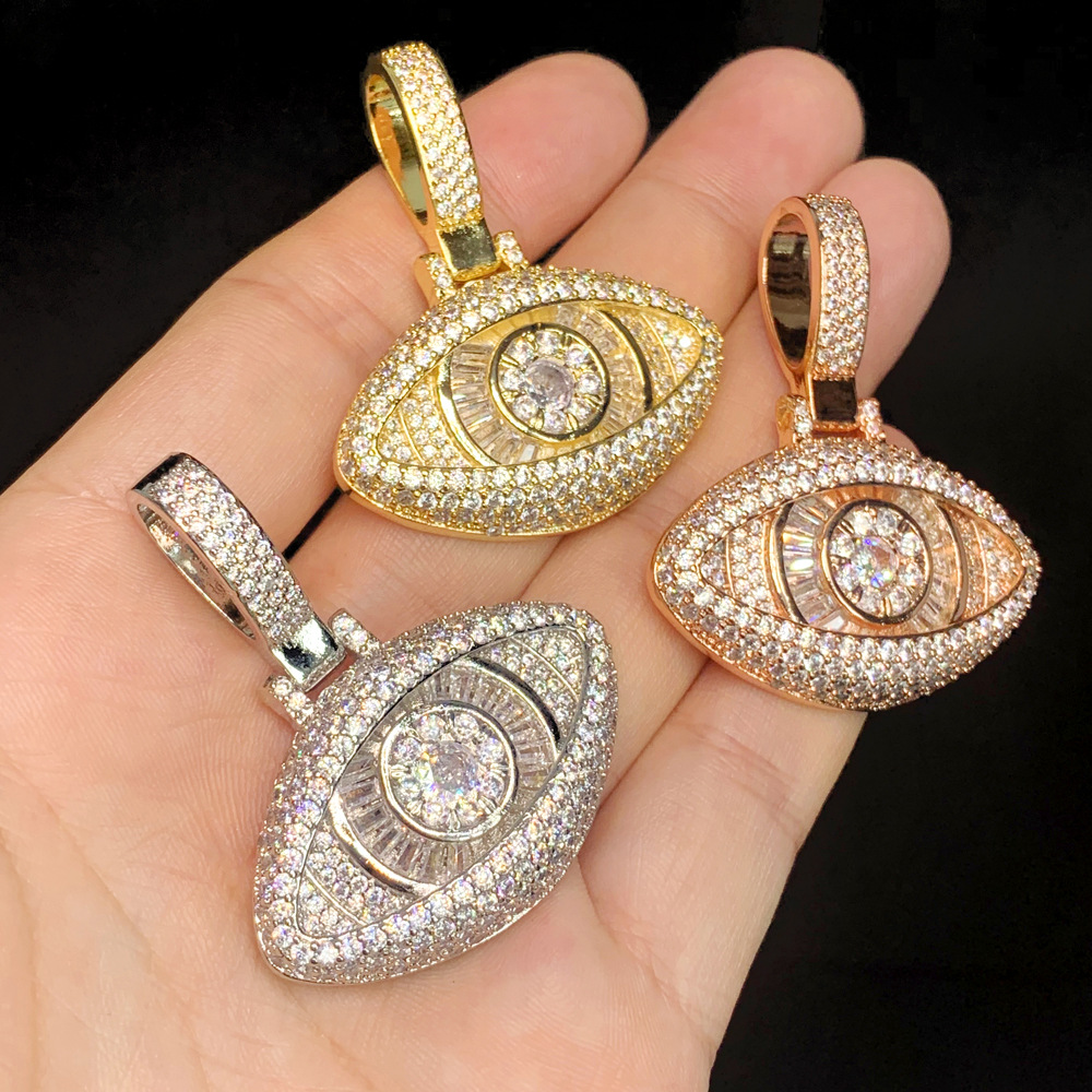Hip Hop Big Eye Pendant Necklace 5A Zircon 18k Real Gold Plated Boy Mens Jewelry