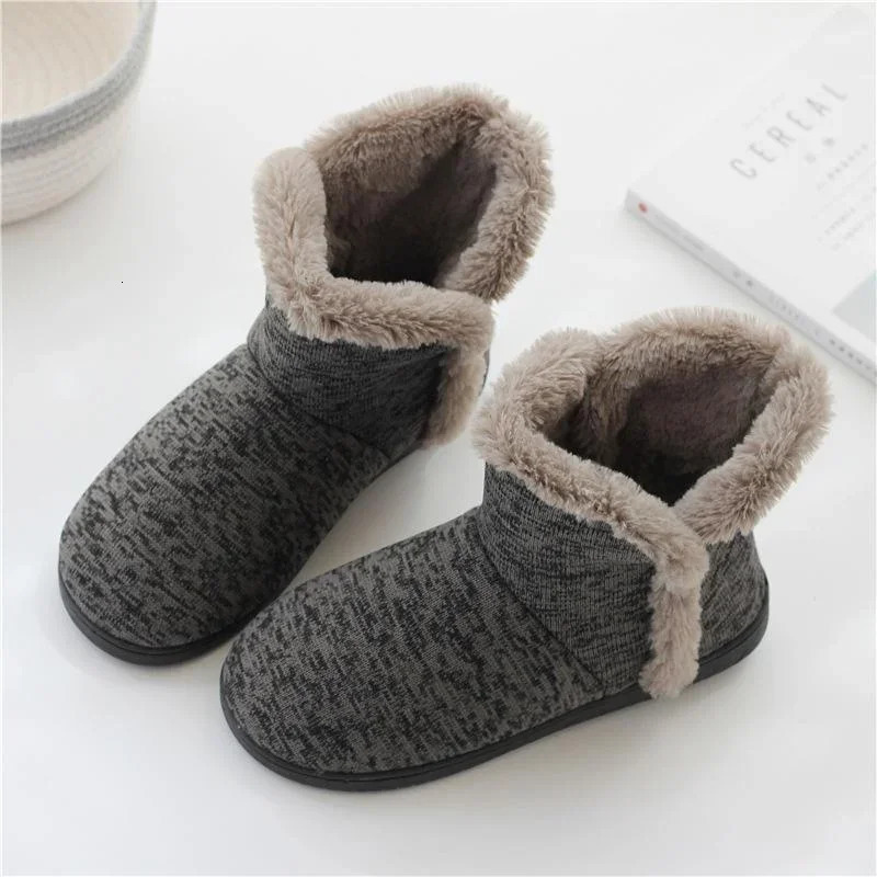 Slippers Booties for Men Women Winter Warm Plush House Shoes Indoor and Outdoor Grey Snow Boots 251121