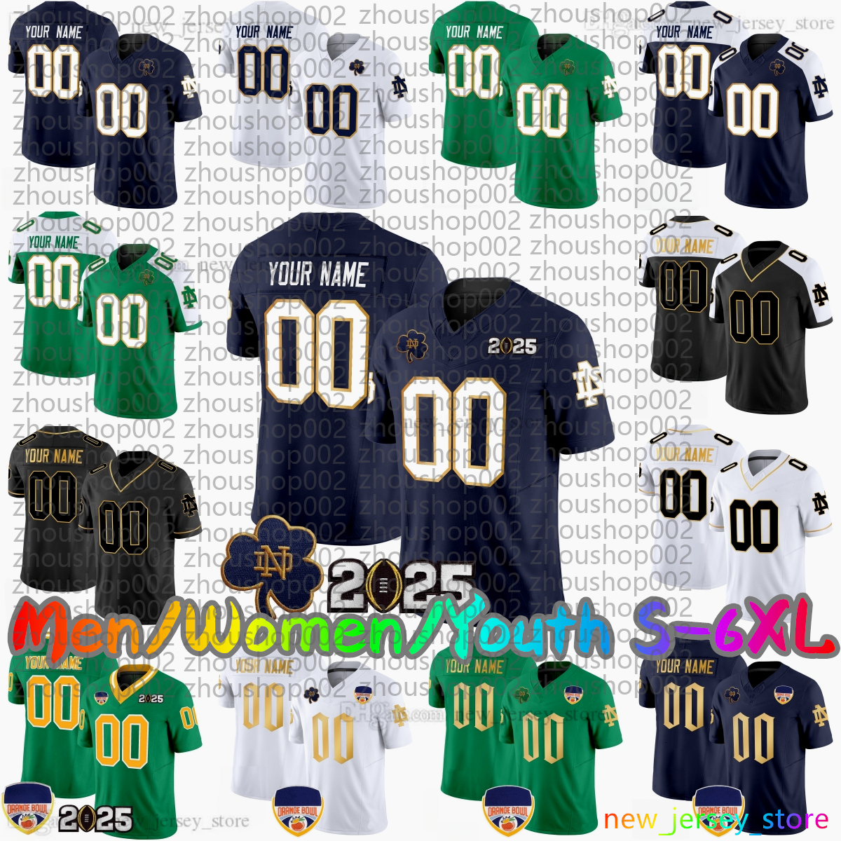 2025 Custom S6XL Notre Dame Fighting Irish New Football Jersey 4 Jeremiyah Love 13 Riley Leonard CJ Carr 3 Joe Montana 5 Beaux Collins Eli Raridon Sti