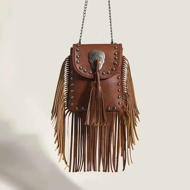 Bohemian Skull Rivet Chain Fringe Tassel Fashion Vintage Girl Punk Women S Handbags Purses Small Shoulder Bags Bag Bag