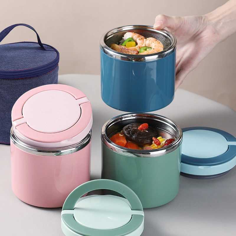 Leakproof Sealed Bucket Student Lunch Box Multi-layer Round Bento Box Portable Thermos Stainless Steel Insulated Lunch Boxes NewM251121