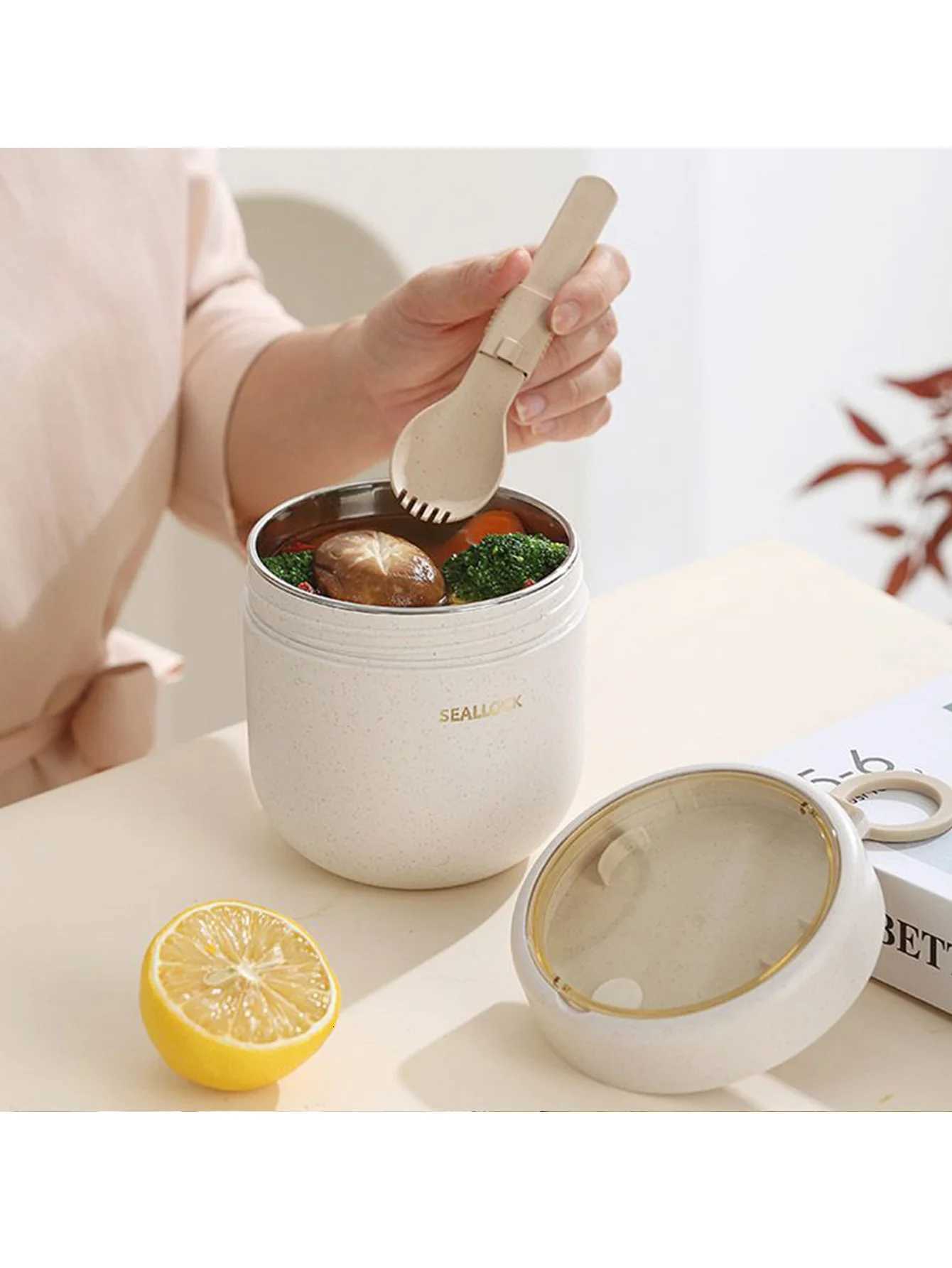 600ml Stainless Steel PP Material Simple Soup Cup Lunch Box Eco-Friendly Portable Food ContainerM251121