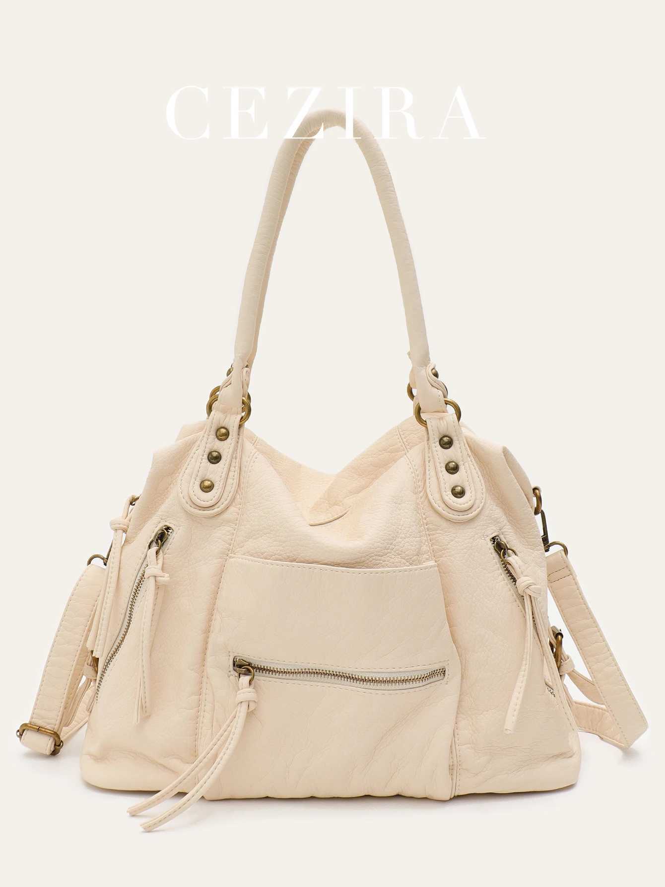 CEZIRA Cool Street Style Tote Wens B-off Color Wed PU s Crossbody Shoder Handbag Large Bag Travel Cmute Y251121