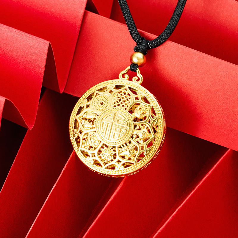 Necklace, Eight Treasures Gold Hollow out Fortune Lotus Compass Jewelry