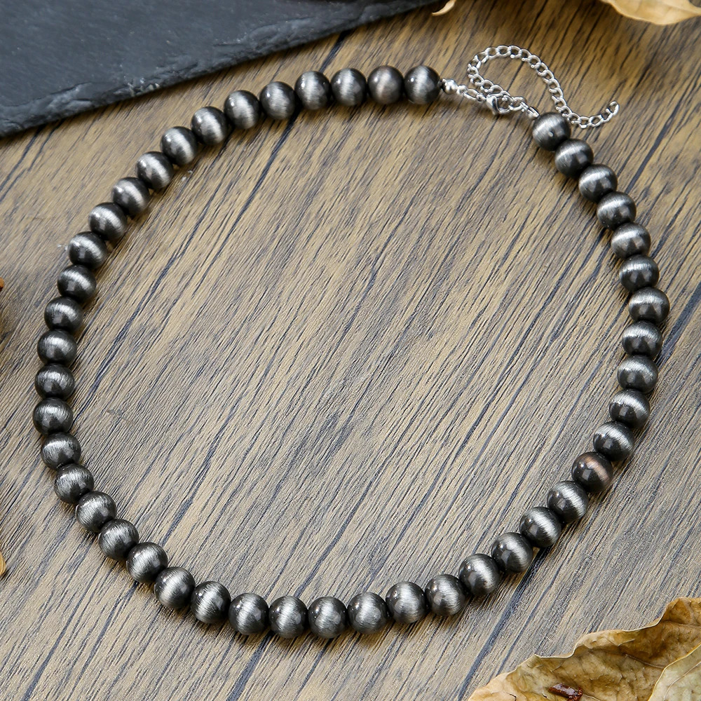 Vintage brushed bead necklace suitable for women Navajo pearl matching jewelry Bijoux Acier stainless steel 250421