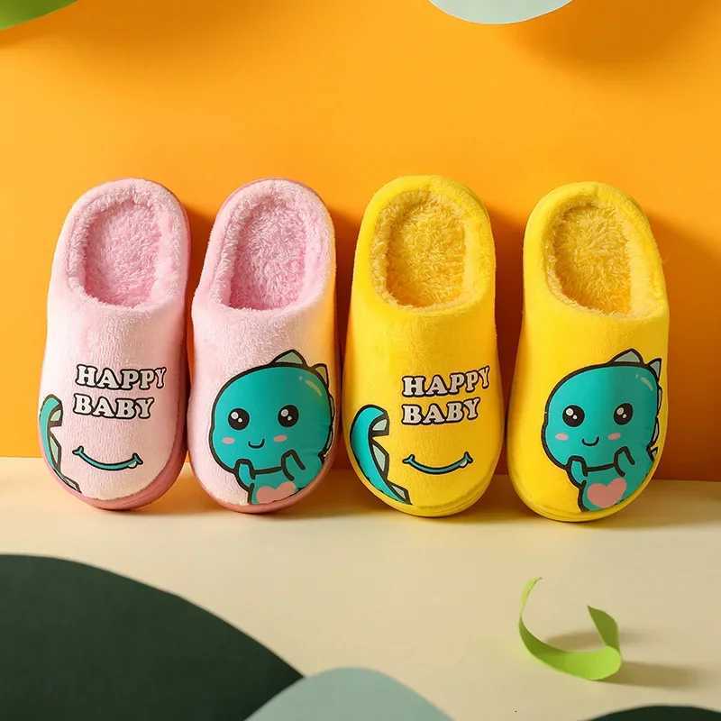 Cartoon Dinosaur Winter Warm Slippers for Kids Boys Girls Non-slip Thickness Soft Soled Slippers for Children Home Plush ShoesW251121