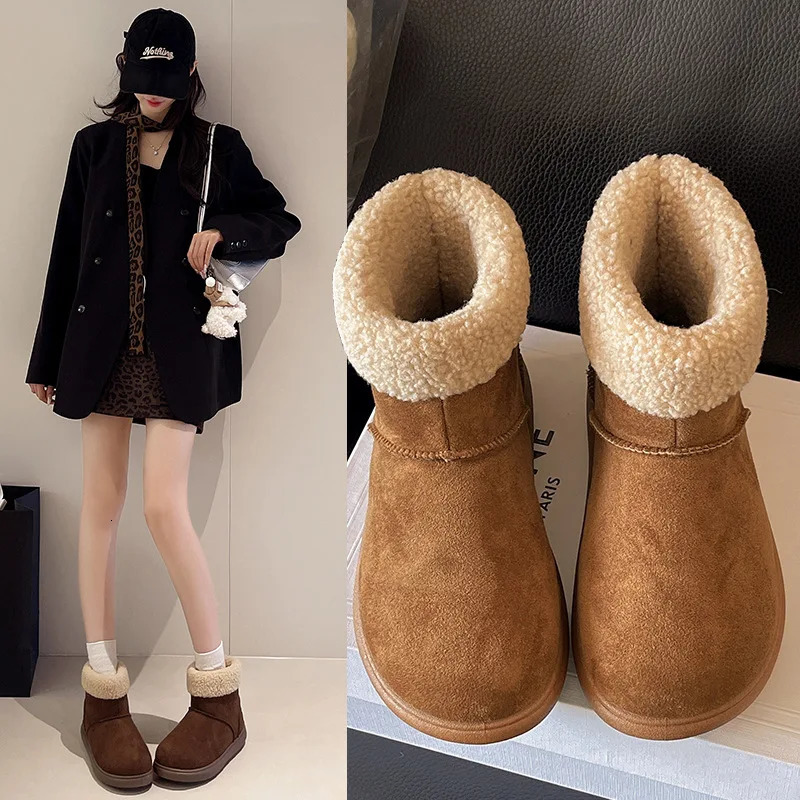 style womens flat nonslip thicksoled snow boots fashion versatile plush thickened warm cotton shoes 251121