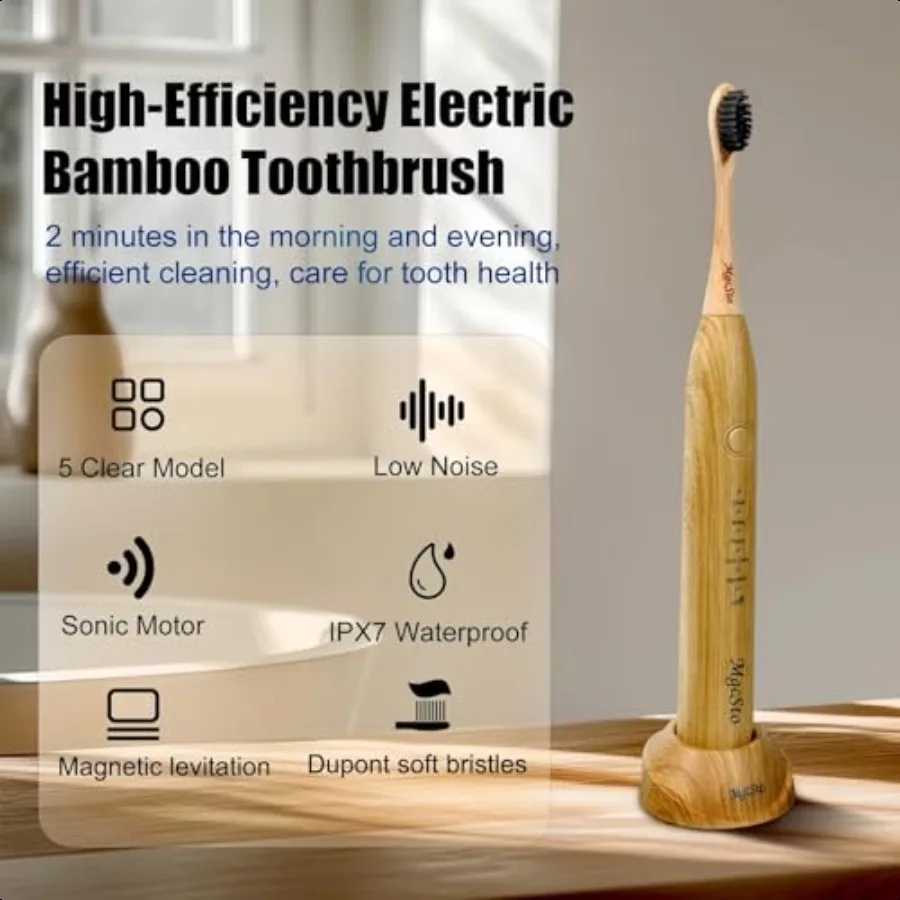 Electric Bamboo Toothbrush Sonic Toothbrush 4 Replaceable Bamboo Brush Heads EcoFriendly IPX7 Waterproof Electric Toothbrush On C251121
